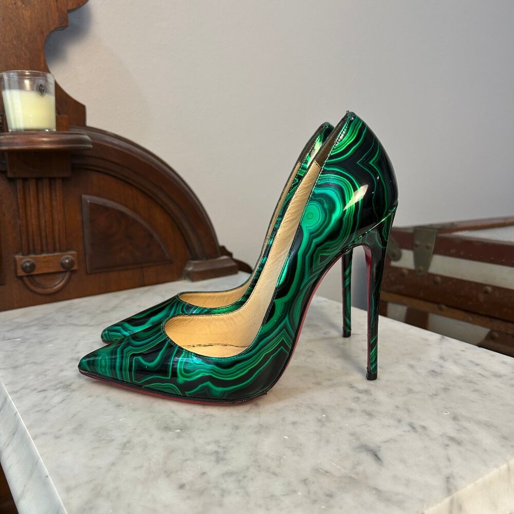 Christian Louboutin So Kate 120 Malachite Patent Pumps size 37